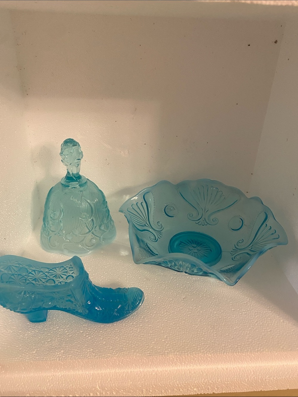 Blue Teal Vintage-Decorative Glass Bowl,Bell And Button Daisy Shoe